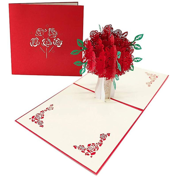 Rose Blessing Card Classic Easy-using Paper Flower 3d Rose Bouquet Blessing Card For Valentines Day Jikaix Red