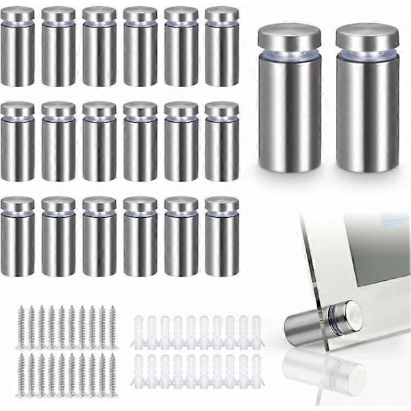 20 st Glasdistanser, Väggfäste i Rostfritt Stål för Reklamspikar, för Skyltar och Skyltdisplayer (Silver) 12mmx20mm [db]