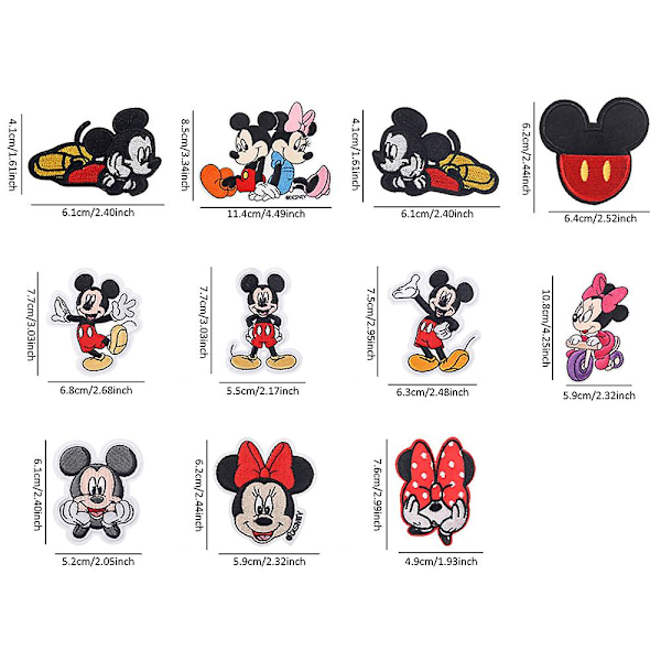 11 st Mickey Minnie Mouse Sy på/Stryk på Lappar, Cartoon DIY Broderade Applikation Reparationslapp för Jackor, Jeans, Byxor, Kläder [DB]