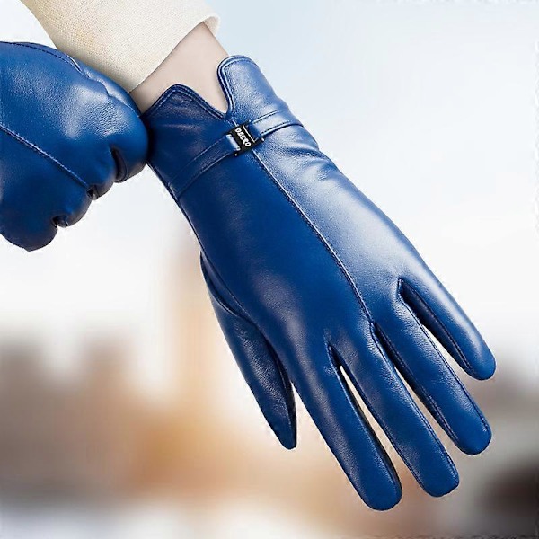 Damhandskar i fårskinn, pekskärm, plyschisolering, körhandskar i läder DB Blue S