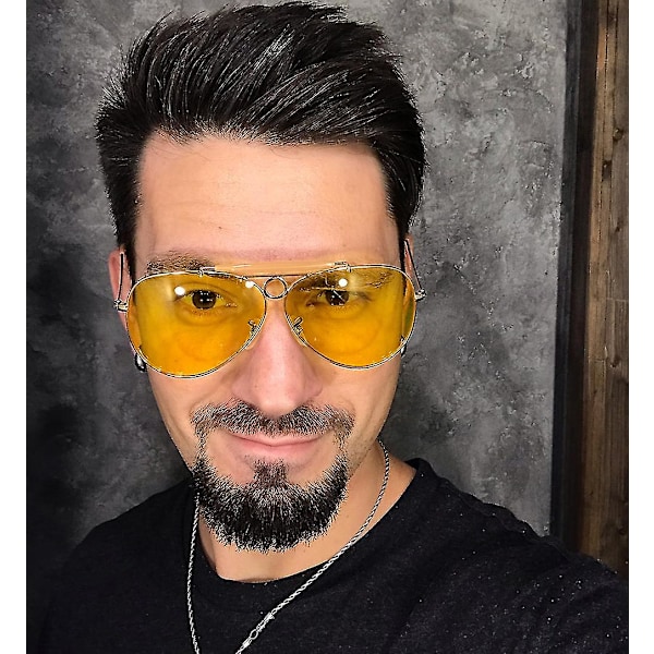 Nye Mode 3138 Skydestil Vintage Flyvebriller Metal Cirkel Mærke Design Solbriller Oculos De Sol Med Hætte [DB] C1 Gold Yellow UV400