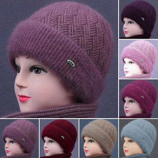 Vinterlue med fleecefôr for eldre, tykk lue for mamma, varm strikket lue for bestemor [DB] Rose Red