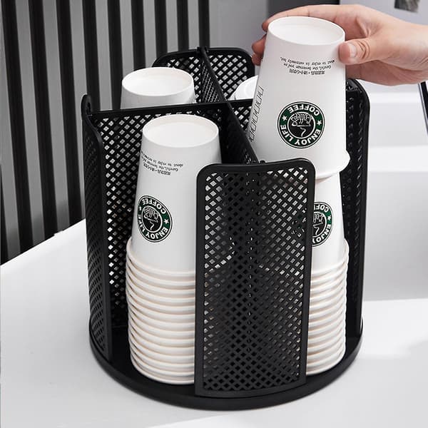 Kaffe Kopp & Lokk Organizer Engangskopp Dispenser 4 Rom Oppbevaringsstativ [DB] grey