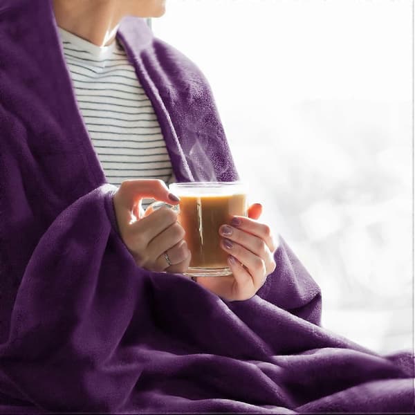 Fleece Tæppe Lilla Kastetæpper til Sofa & Seng, Plys Hyggeligt Blødt Tæppe 50\" x 60\", Super Bløde & Varme Tæpper til Efterår og Vinter[DB]