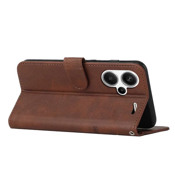 För Xiaomi Redmi Note 13 pro+ Sydd Kalvtextur Spänne Läder Telefonfodral [DB] Brown