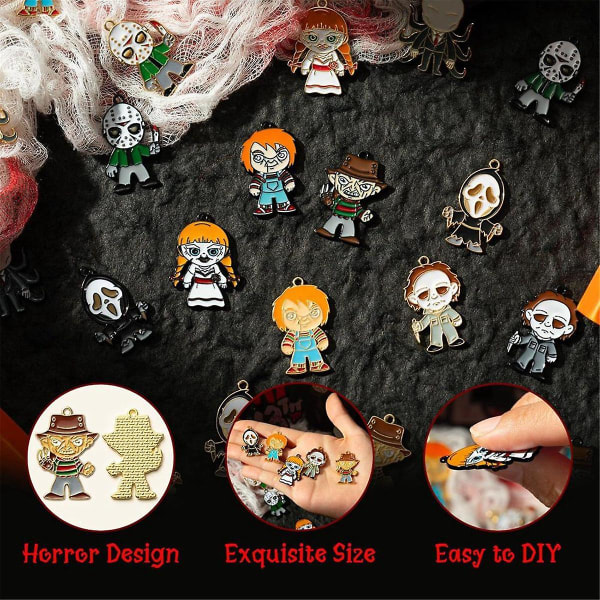 28 stk. Horror Classic Movie Character Charms Halloween Enamel Pendants, Horror Alloy Charm Pendant F