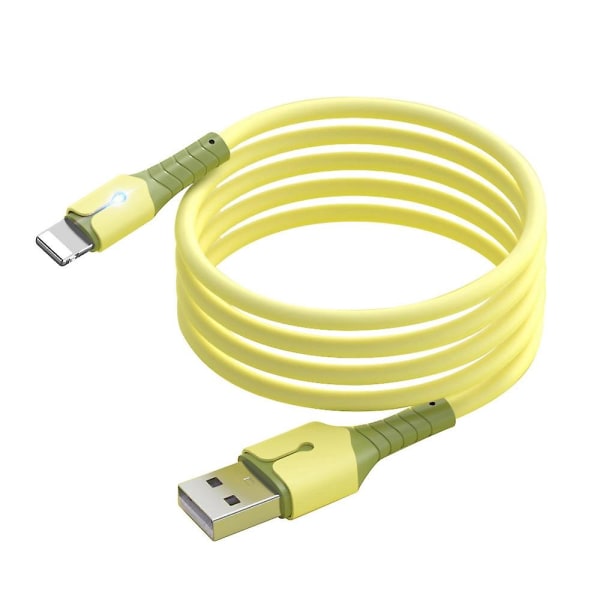 2m USB-A til Lightning ladekabel flytende silikon datakabel ledning med indikatorlys db Yellow Style A