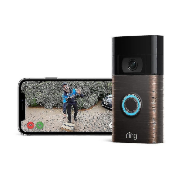Ring videodørklokke (2. generasjon) | Trådløst videodørklokke sikkerhetskamera med 720p HD-video, batteri- db V5 black Ding Dong Machine