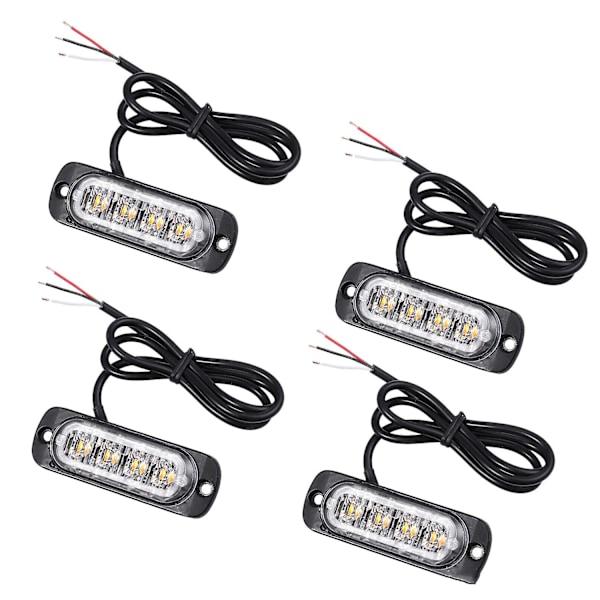 4 stk 4 LED Amber Recovery Strobe Lys 12V 24V Orange Grill Nedbrudd Blinkende db Black