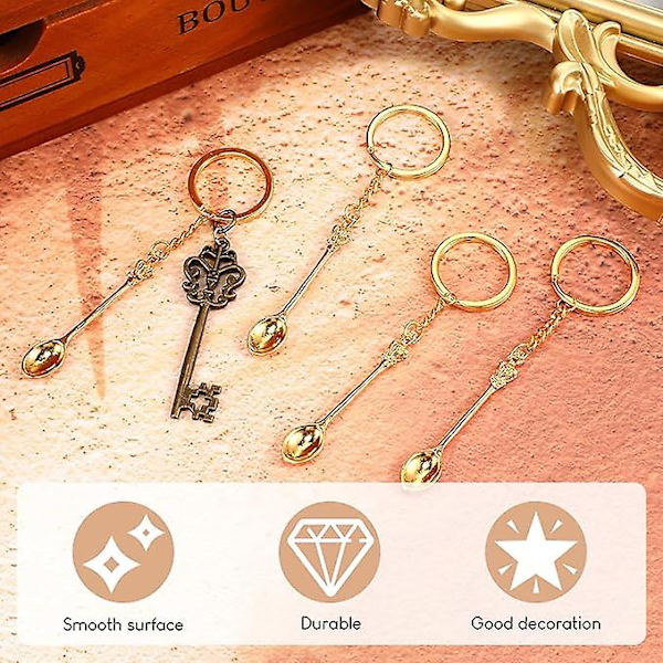 4 kappaletta Mini Crown Spoon Keychain Teelusikka Riippuva Kaulakoru Avainrengas Crown Teelusikka Keychain Vials Täyttöön (Kulta) [db]