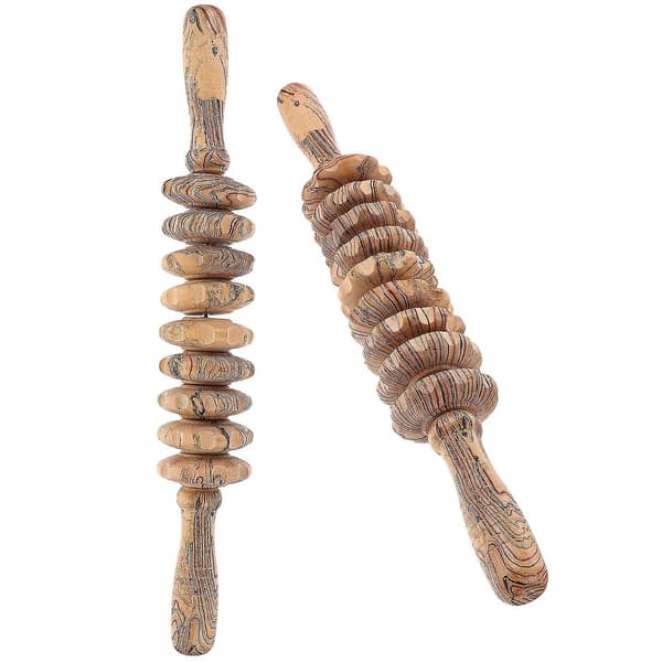2 stk. håndholdte massageruller i træ, mavemassager, praktisk mavemassager [DB]