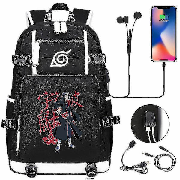 Anime Naruto Akatsuki Itachi Sharingan Ryggsäck Usb Cahrge Gymnasieelever Skolväska Kapacitet Resa Laptop Axelväskor DB Clear