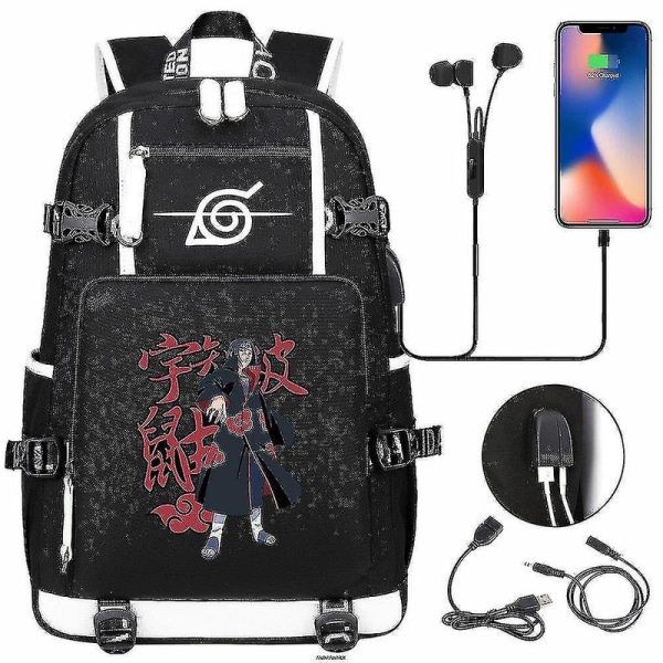 Anime Naruto Akatsuki Itachi Sharingan Ryggsäck Usb Cahrge Gymnasieelever Skolväska Kapacitet Resa Laptop Axelväskor DB Gold