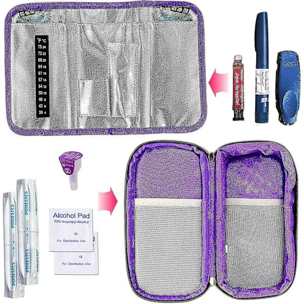 Insulin kjølebag diabetiker bag termisk bag - medisin diabetiker isolert bærbar kjølebag med 2 ispakker  [dB} Purple