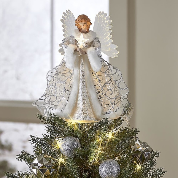 Christmas Tree Topper Usb Led Light Angel Fairy Xmas Tree Top Ornament Nytårs festlig festdekoration til hjemmet indendørs [dB} B