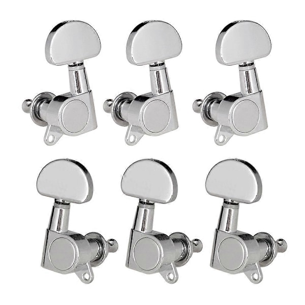 6 stk (3L3R) Lukkede Gitar Stemmeskruer Strengstemmere Maskinhoder Knapper Stemmenøkkel for Folk Akustisk / Elektrisk Gitar [DB]