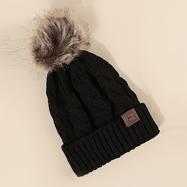 Vinter Oversized Ensfarget Kabelstrikket Pom Pom Beanie, Valentinsgave til henne db Bright Red One Size Fits All