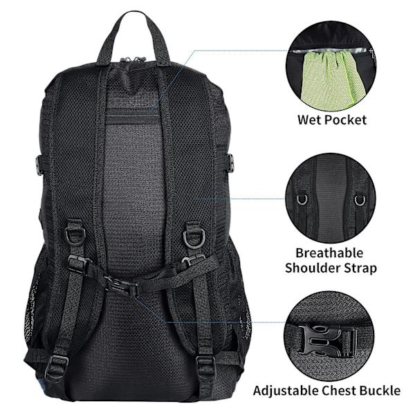 WATERFLY Lättviktig hopfällbar vandringsryggsäck Mörkblå hopfällbar reseryggsäck Ultralätt campingdagspack för kvinnor och män DB 35L