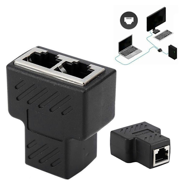 RJ45 Splitter Adapter 1 til 2 Vejs Dobbelt Hun Port CAT5/6/7 LAN Ethernet Kabel Az FK [DB]