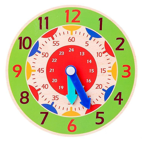 5.5inch Children Wooden Clock Toys, Teaching Kids To Tell Time, Color-coded Hour And Minute Hands, Develops Time And Early Math Skills Db