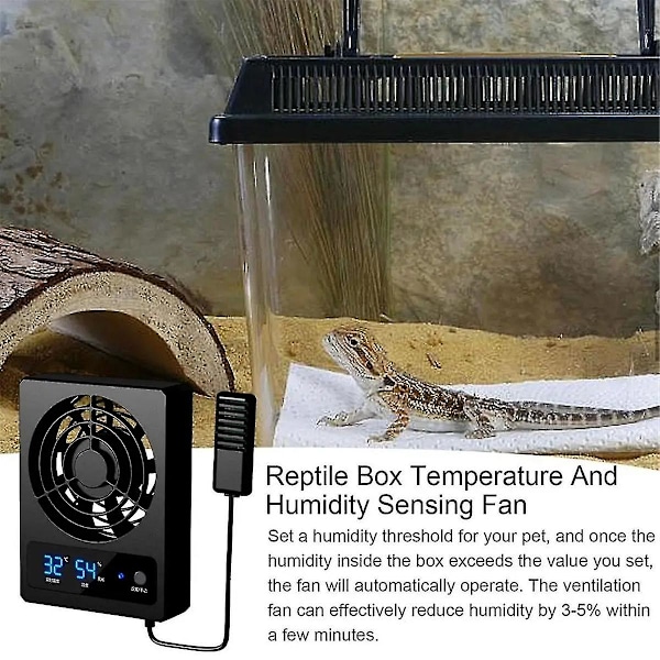 Smart køleventilator til reptiltank med LED-display, stærk vindventilation, støjsvag køling f [DB] Black
