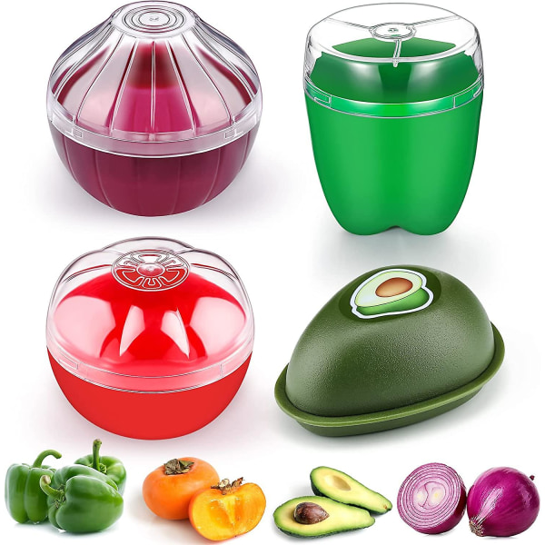 4 delar silikonfrukt- och grönsaksformade sparare, förvaringsbehållare för kyl, avokado citron tomat och lök Hållare/sparare/hållare, Kylskåp V