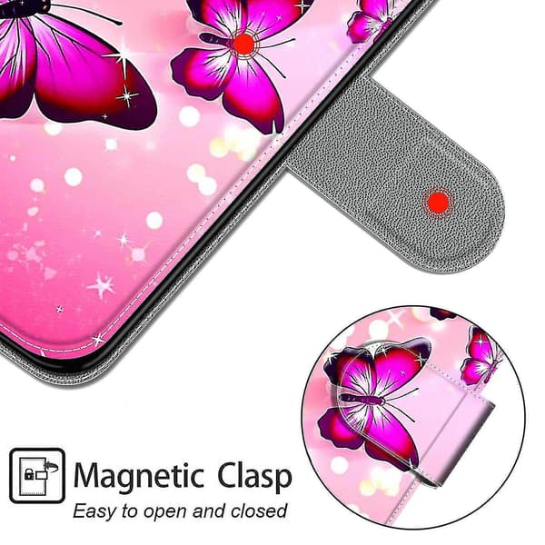 Kompatibelt med Redmi Note 9 mobildeksel med rosa sommerfugler[DB]