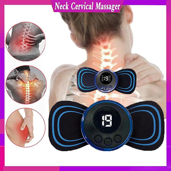 EMS Nakkemassageapparat Genopladelig Cervikal Massage Sticker Patch 8 Tilstande 19 Gear Pulserende Terapiinstrument Tens Muskelstimulator Smertelindring [db] 1 Machine+2 Patch