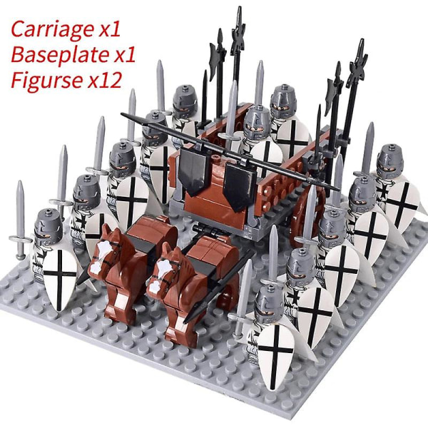 Medeltida riddare mini actionfigurer byggstenar romersk vagn vagn soldat krigshäst tegel leksaker för barn gåva Db Set 06