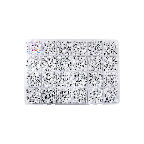 1200 stk. A-z Hvide Flad Runde Sorte Bogstav Engelske Alfabet Akryl Perler Sæt Diy Smykker Armbånd