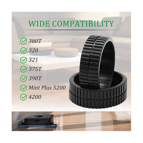 2 stk. Non-Wheel-dekk for Braava 380 380T 320 Mint5200 Robot Vacuum Cleaner Reservedeler [DB] Black
