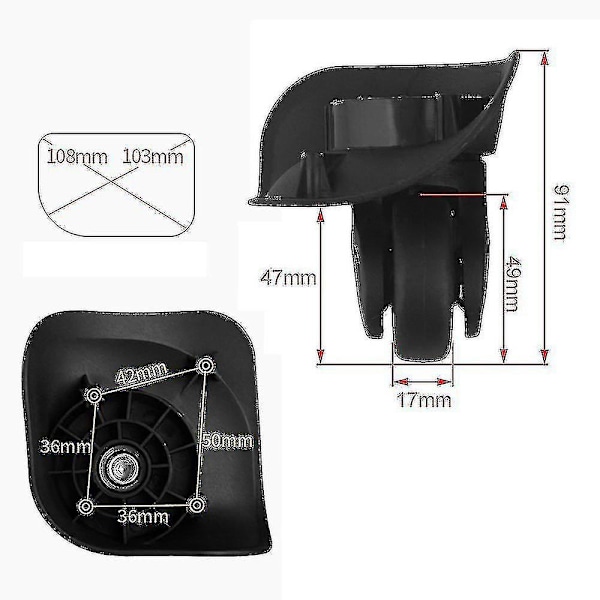 1 par 91x107x49mm Store Svart Koffert Hjul 360° Rotasjon