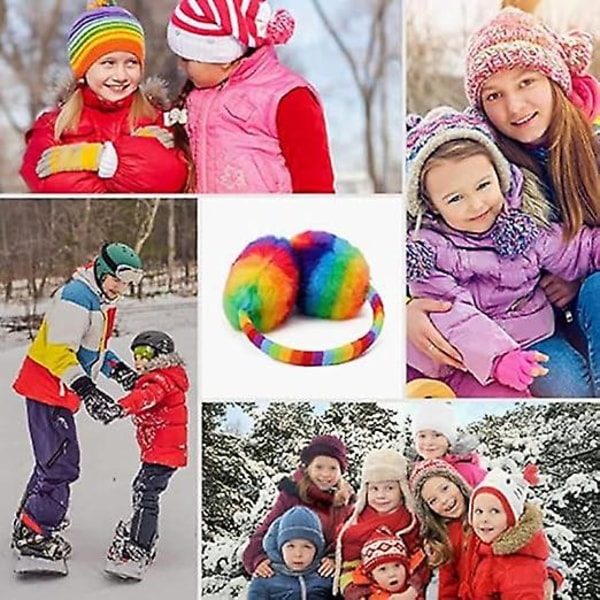 Øreklokker for barn Vinterregnbueørevarmere Supermyke imiterte øreklokker deksel for utendørsski termisk ørebeskytter (3-8 år)