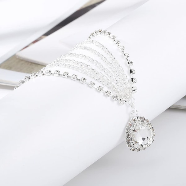 Rhinestone Head Chain Layered Bridal Tiara Silver Pannband Crystal Hår Ornament