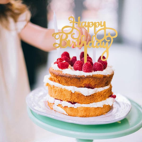 Egg Kake Topper Gratulerer med dagen-dekorasjon for gylne akrylspyd [DB]