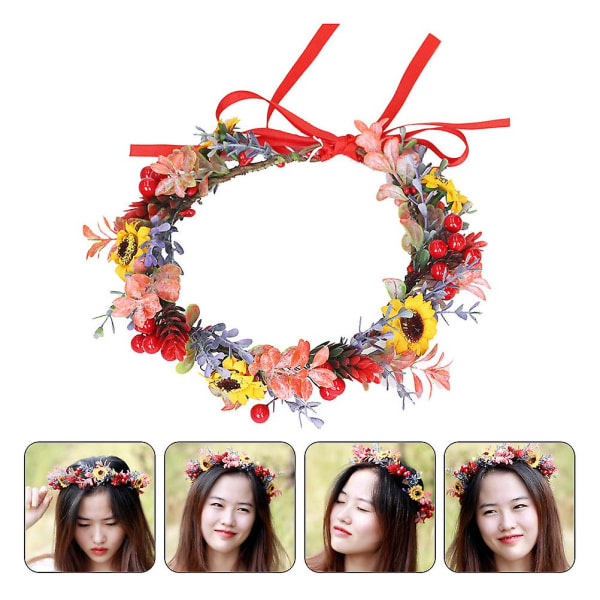 Flower Wreath Hair Decor Xmas Garland Hairband Simulation Floral Headband