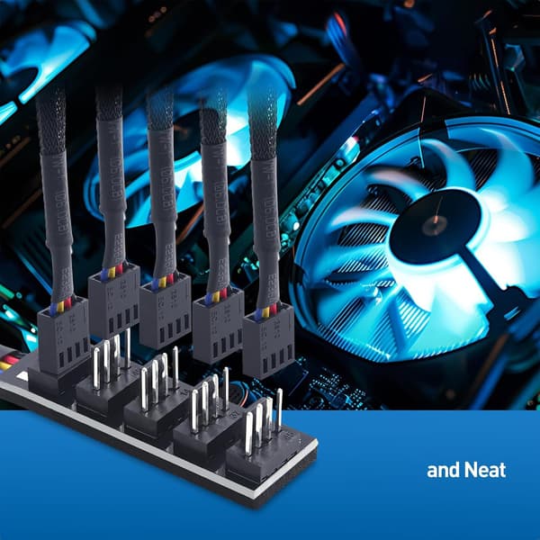 PC-viftesplitter - CPU-viftehub for datamaskinkjølingskontroll | 3 til 1 header-splitter med hastighet, effektiv varmestyring, for stasjonær, arbeidsstasjon