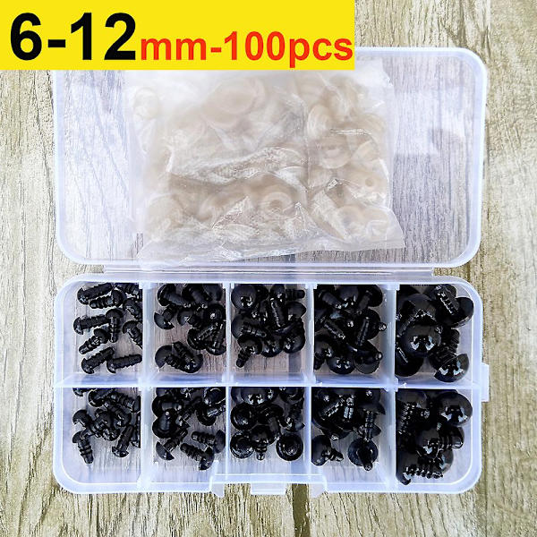 100 st 8/10/12/14 mm plast säkerhetsögon för leksaker Diy mix storlek virka djuröga för dockleksaker Amigurumi tillbehör Db 6-12mm-100pcs