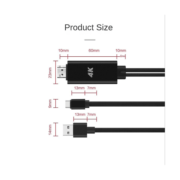 2 in 1 USB C 3.1 Type-c -yhteensopiva 4k 30 Hz -sovitinkaapeli USB power puhelimeen kytkettynä