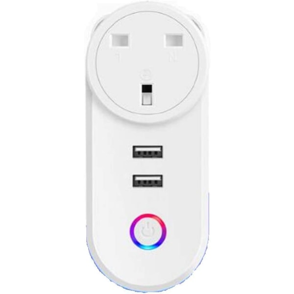 WiFi smartplugg med 2 USB-porter, ingen hub kreves, fjernkontroll timeruttak USB strømladerpluggforlengelse for hjemmekontor