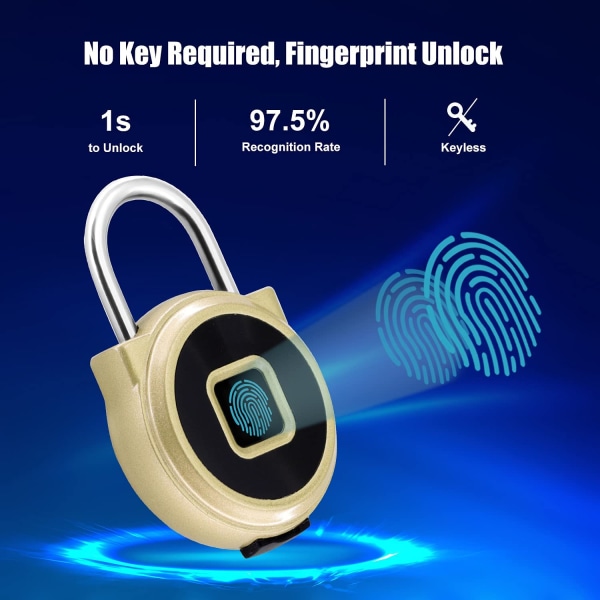 Smart hengelås med fingeravtrykk, Bluetooth-lås, gull