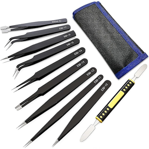 Pincettset, 10 st Precisions Antistatiska Rostfria Pincetter Verktyg [DB] style114