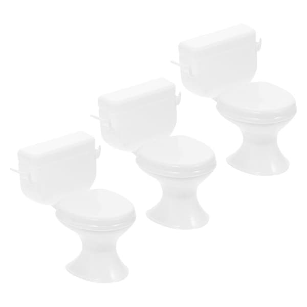 Dukkehus Miniature Toilet til Indretning 3 Stk Plast Tilbehørssæt[DB]