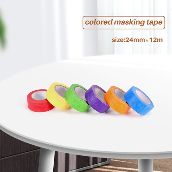 Farget masking tape, farget malertape for kunst og håndverk, merking eller koding - 6 forskjellige farger