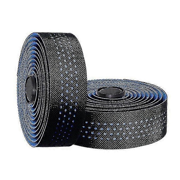 Styretape Sykkel Landeveissykkel Tofarget Styretaper 2 Ruller PU Lær Overflate Eva Skum Sykkelstyreinnpakning Med Endestykker [db] B-black blue