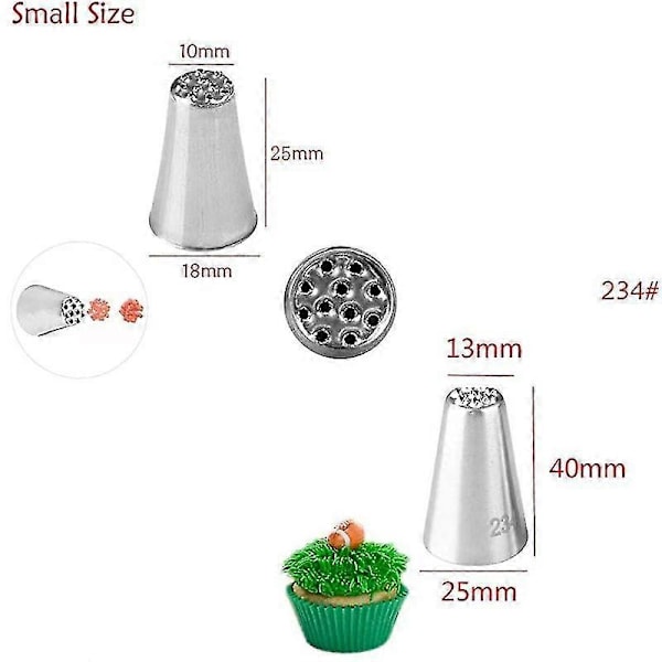 3 stk. Gras-formede Piping Tips i Rustfritt Stål for Kaker, Fondant, Cupcakes DB