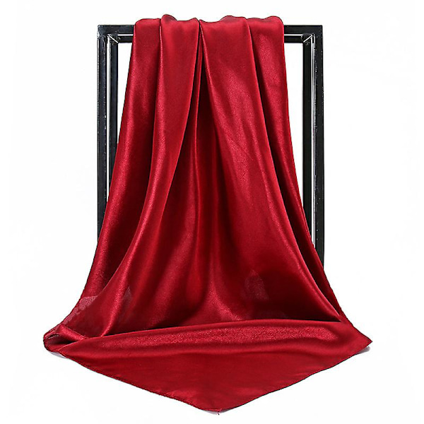 90x90 Satin Sjal Huvudband | Kvadratisk Sjal 90x90 Enfärgad | Silkeskvadratisk Sjal 90x90 - 90x90 {db} 04 Wine Red