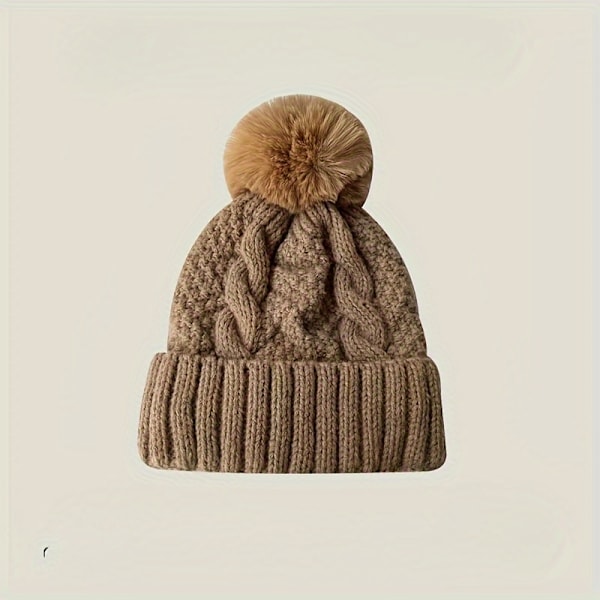 Mysig Stickad Mössa med Pompom - Tjock, Varm & Andningsbar för Kvinnor | Perfekt för Höst/Vinteraktiviteter utomhus Khaki One Size Fits All