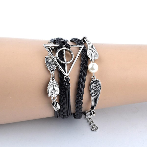 Armbånd Harry P-otter Deathly Hallows Faux Læder Flettet Legering Multilayer Flettet Armring Smykker DB