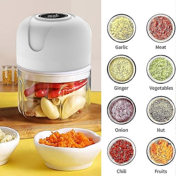 Elektrisk Mini Food Chopper, USB-opladning Mini Elektrisk Hvidløgshakker, Lille Foodprocessor, Bruges Til Løg Hvidløg Peber [DB] White